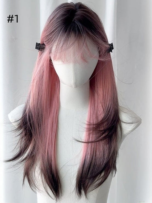 3 Options Long Straight Synthetic Wig With Bangs