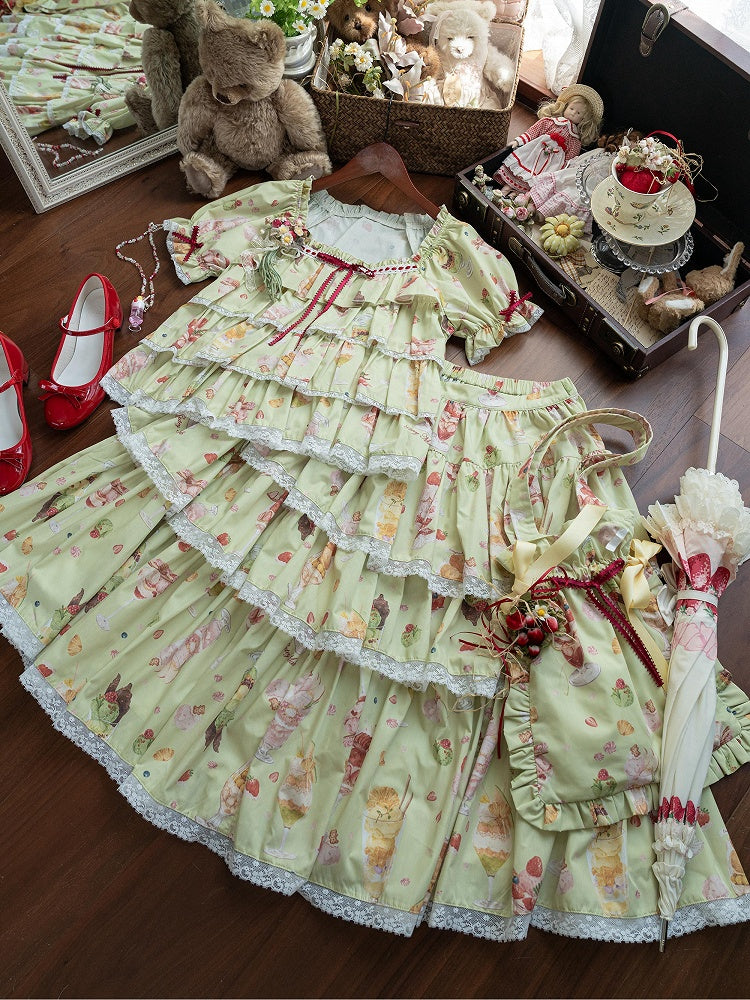 Skirt Print Fruit Lolita Sweet and Green Tiered Dessert