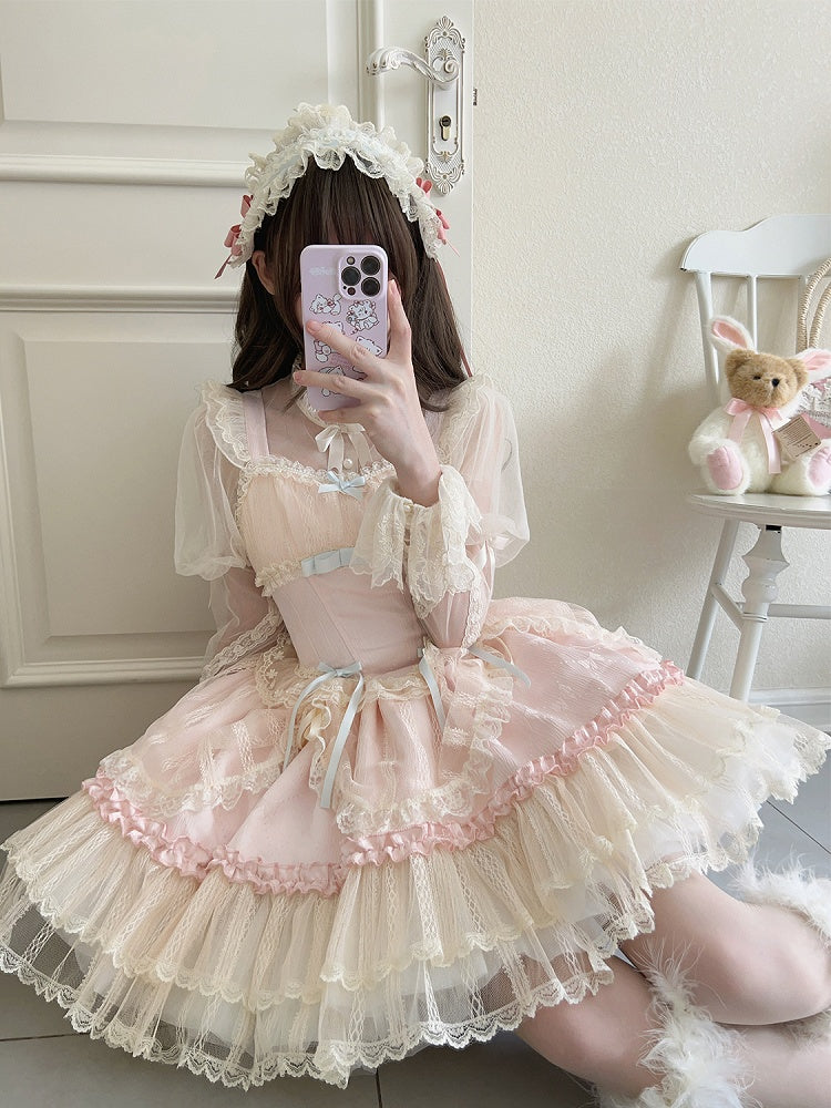 Jumper Bows Pink Lolita Balletcore Short Small Dress Skirt Fabric