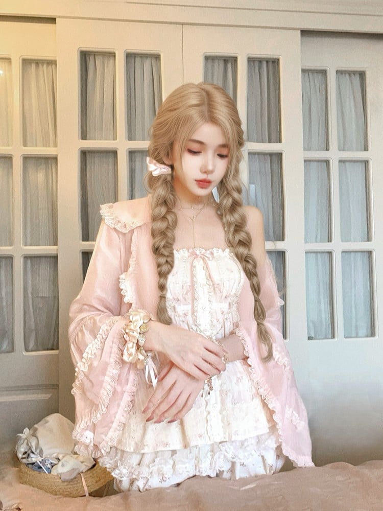 Ruffled Sun-protective Pink Sleeves With Cardigan Bell