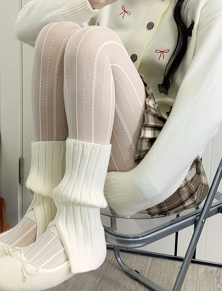 Milk White/Grey/Coffee/Black Split Knitted Leg Warmers