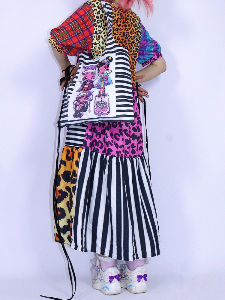 Sleeves Print Pink Puff Leopard Gyaru Fashion Dress