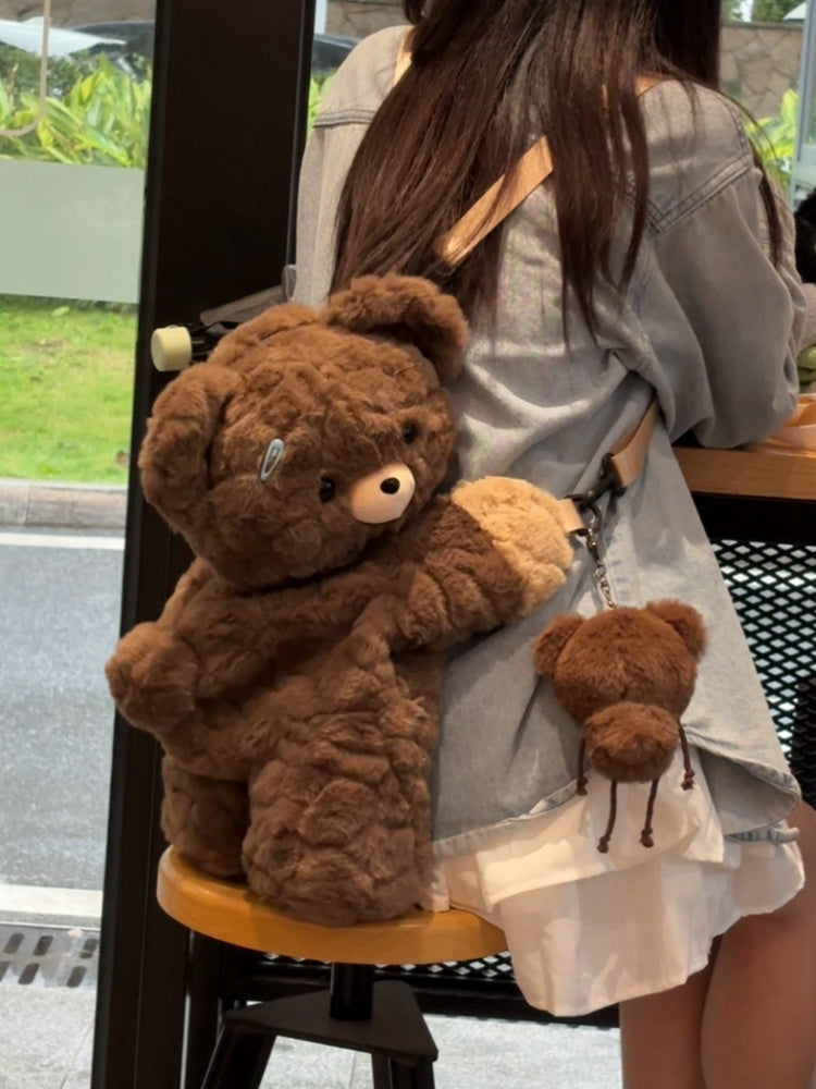 Cute Teddy Brown Plush Backpack/Crossbody