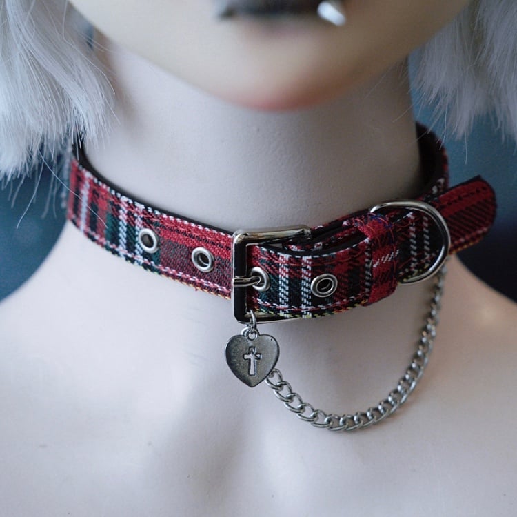 Und Kreuz RotGrün Gothic Anhänger Herz Plaid Kette Verziert Choker