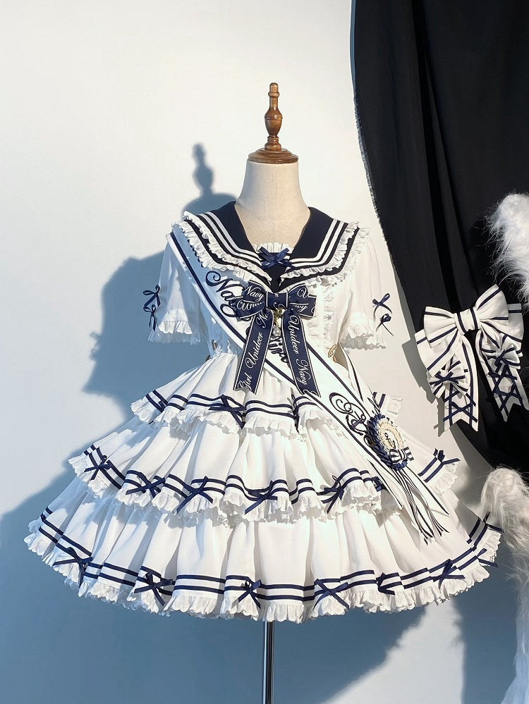 Sleeves Sailor Collar White with Summer Dress Short Detachable Lolita