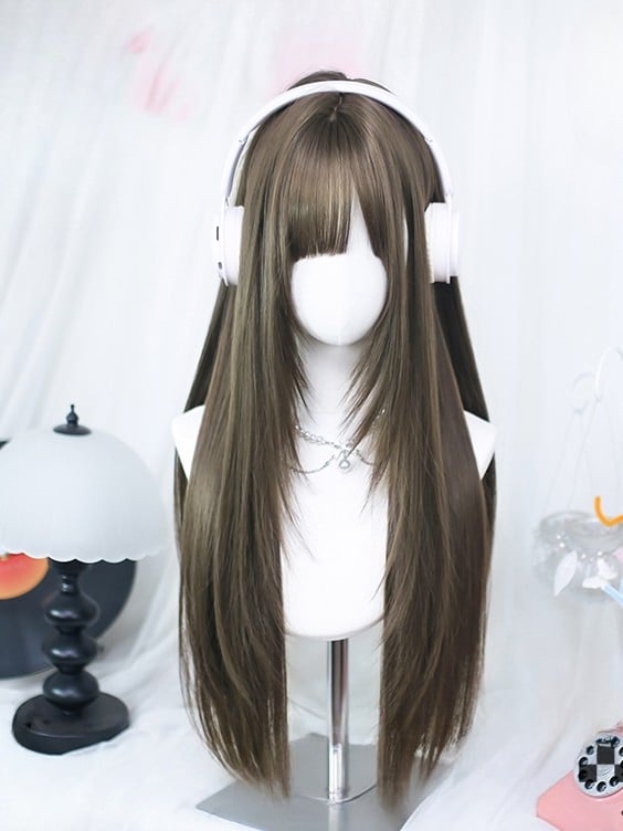 Length Brown Straight With Wig 60-65CM Bangs