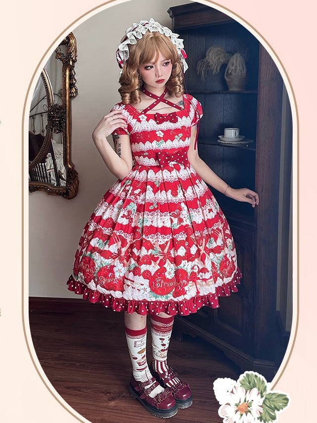 Red Strawberry High Waist Sweet Lolita Dress