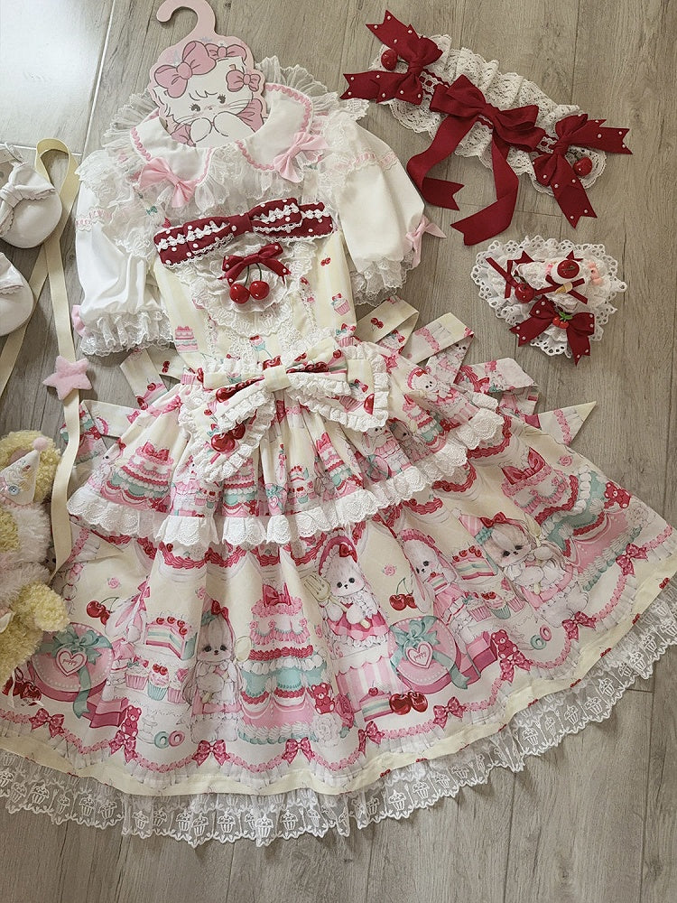 Sweet Dress Cakes Bunny Yellow Print and Skirt Lolita Jumper