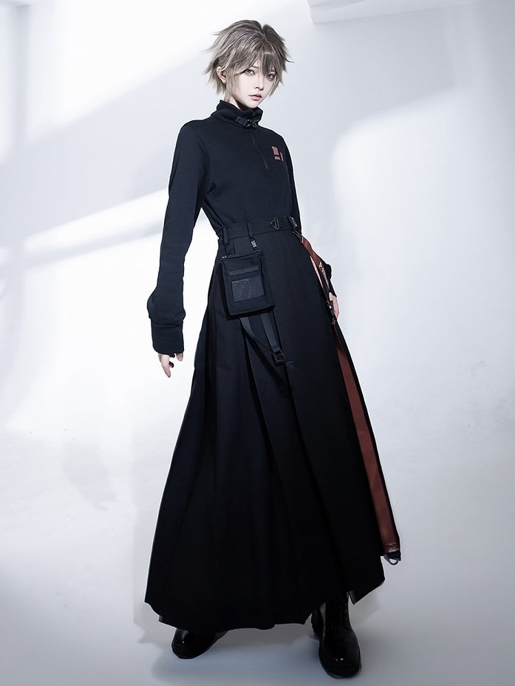 and Black Waist Cargo Straps Bag Skirt High with Slit