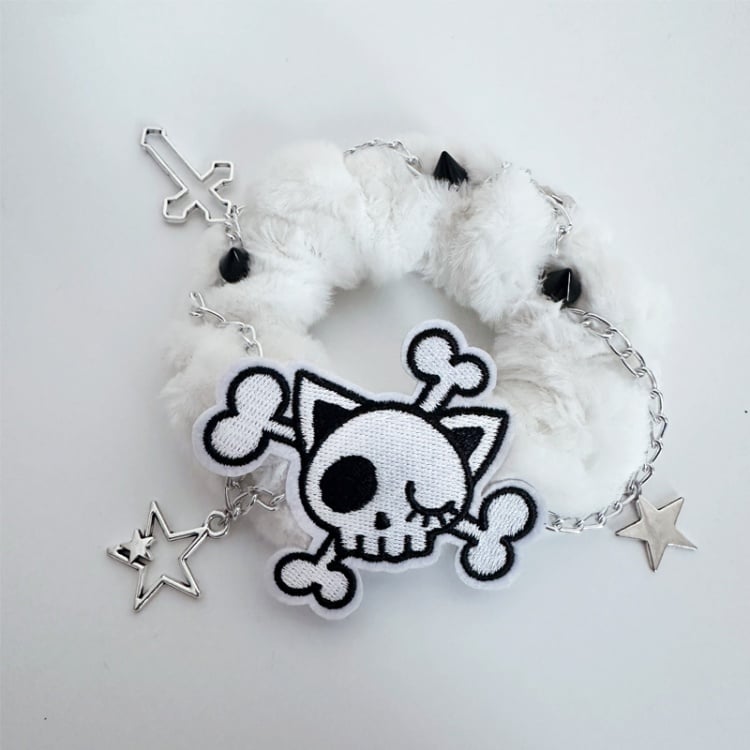 Schwarz-weißes Skelett Gothic Plüsch-Haargummi