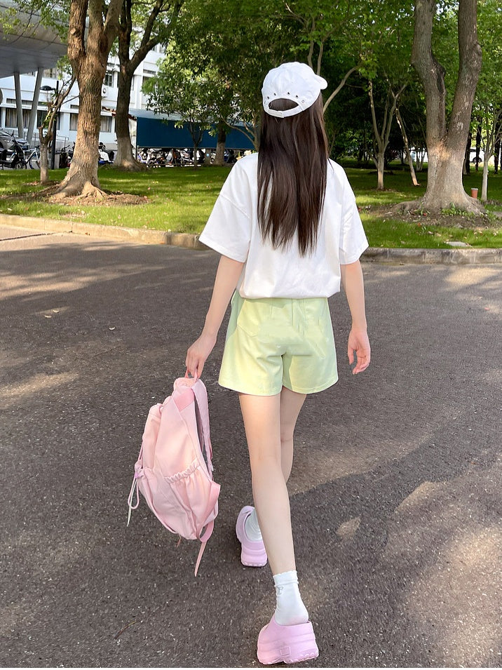 Shorts Green Drawstring Waist Casual Sports