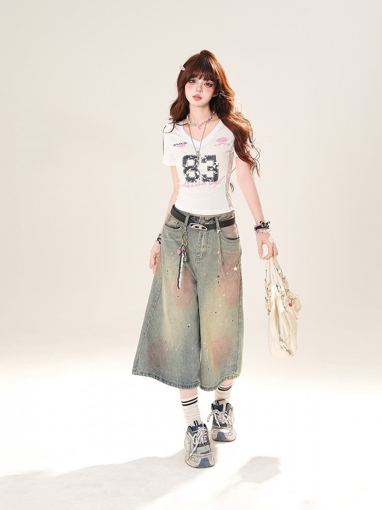 Blue Low Distressed Rise Sequin Details Straight-Leg Jeans