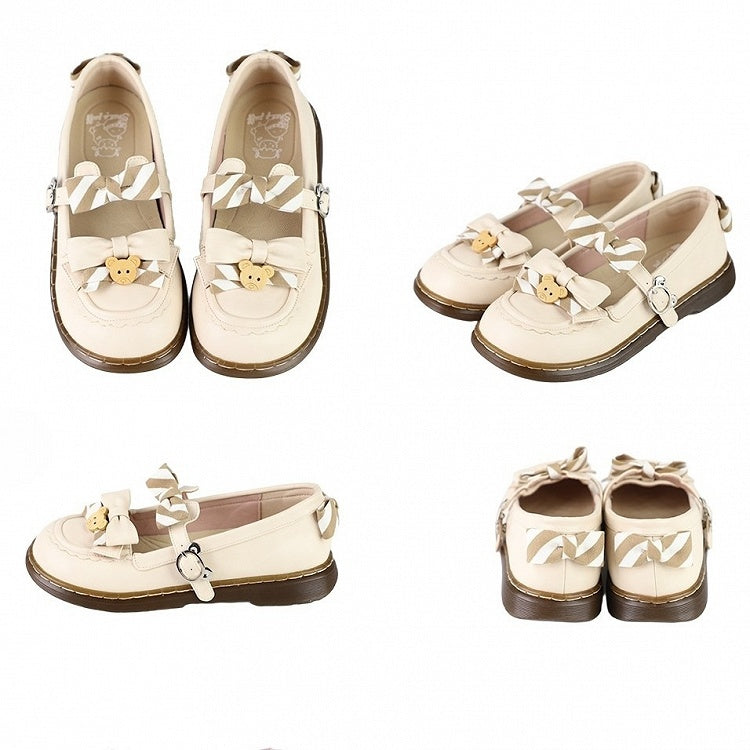 Muster PU Details Off-White 2cm - Gestreifte Schuhe Schleife Lolita Bär