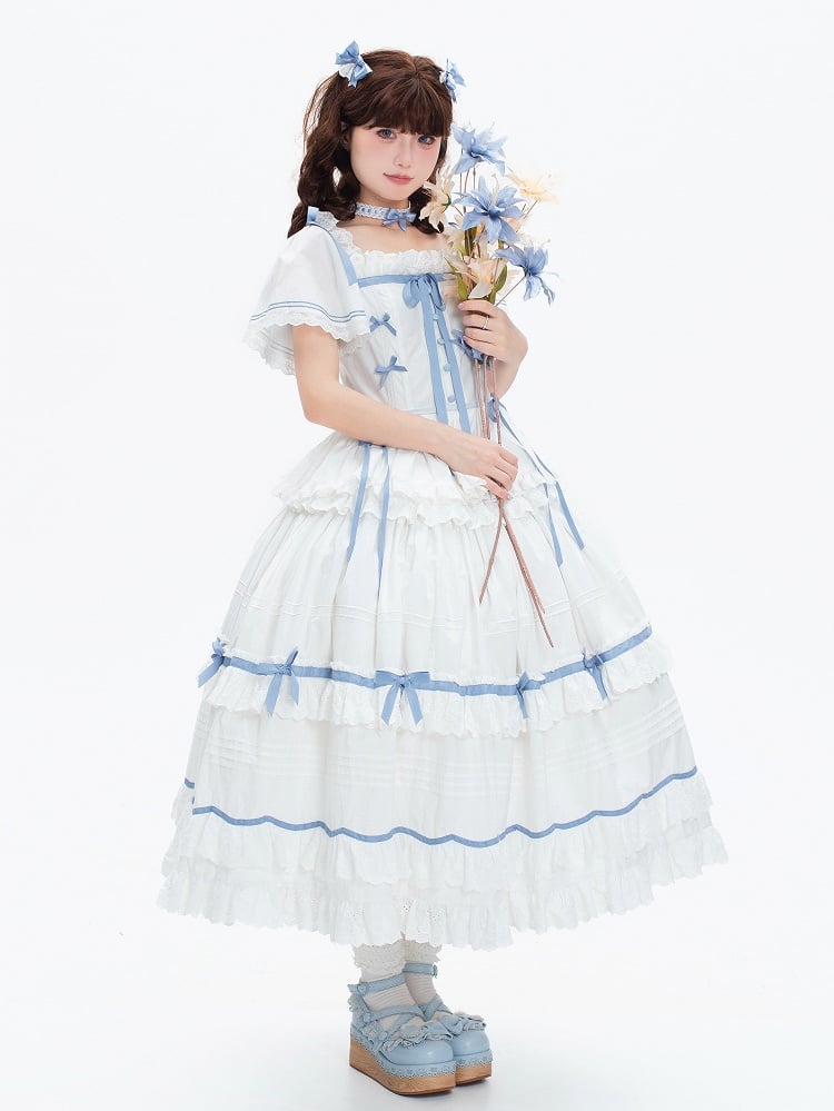 Detachable with Lolita Plus Cotton Classic Available Blue Sizes Butterfly White Dress Sleeves and