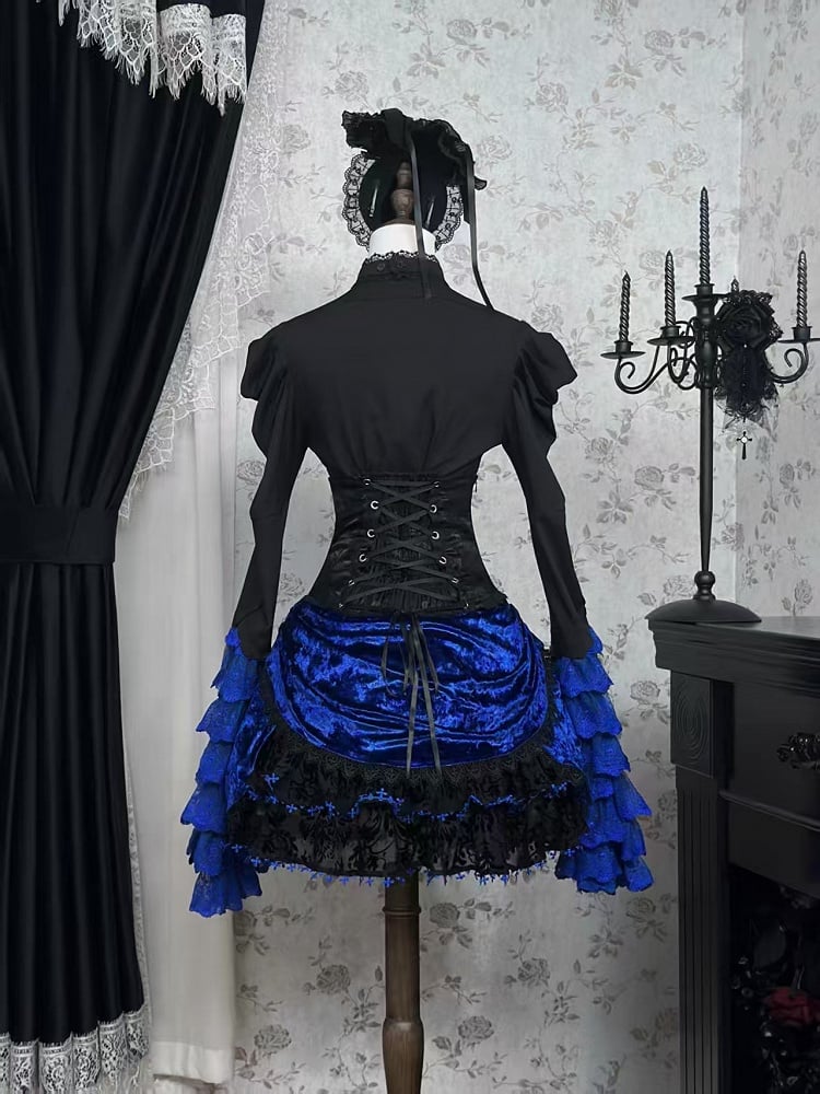 Waist High Skirt Lolita Boned Black Corset Klein Gothic Blue and Super