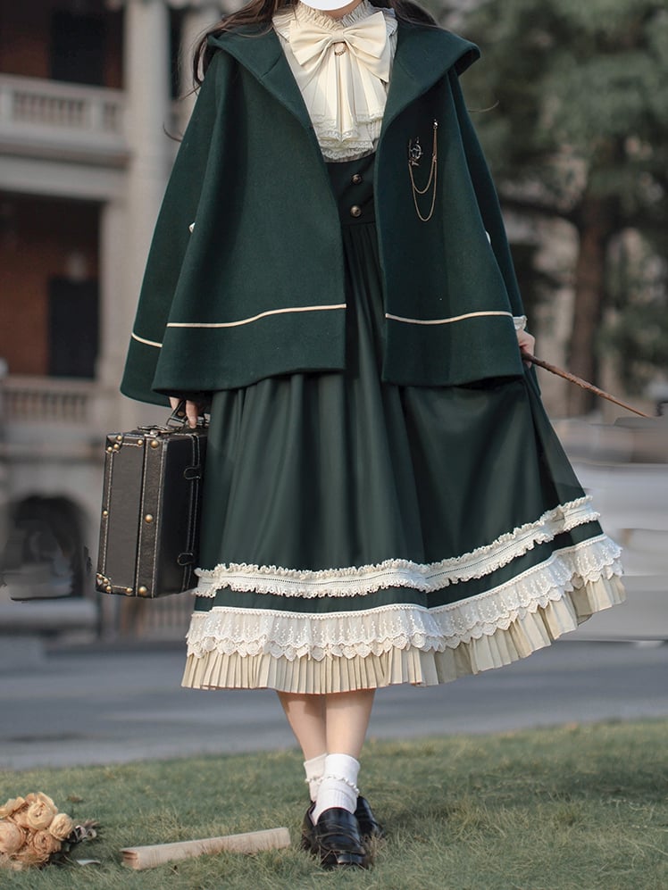 Woolen Hooded Cape Dark Green 62cm