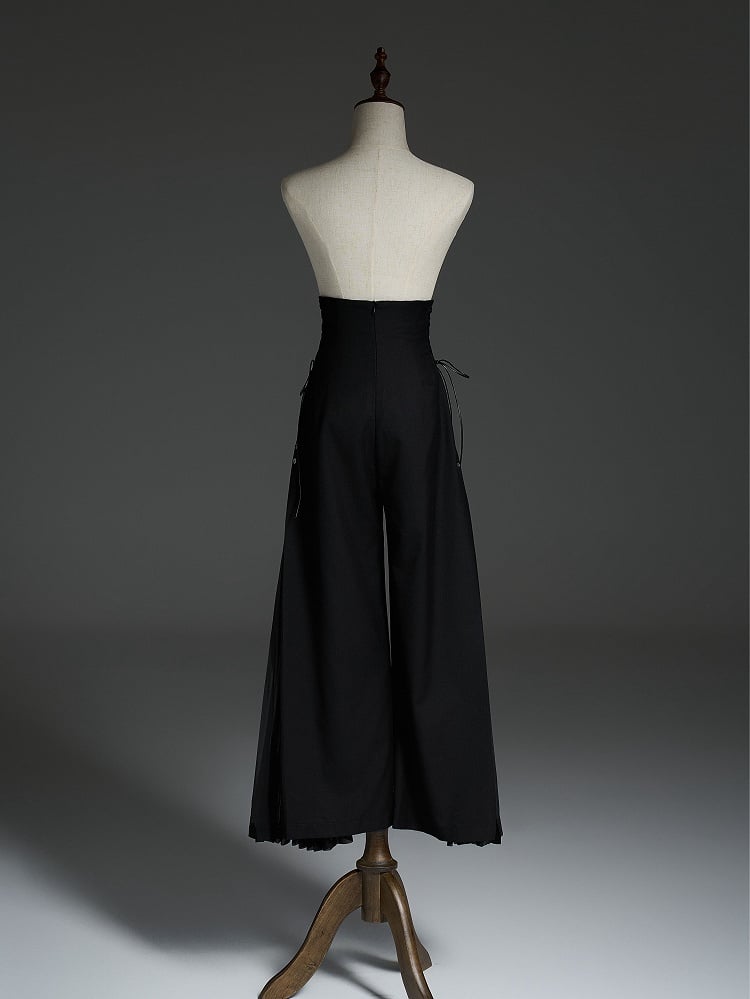 Pleated Ouji Wide-leg Pants High Fashion Chiffon Black Side Panel with Waist