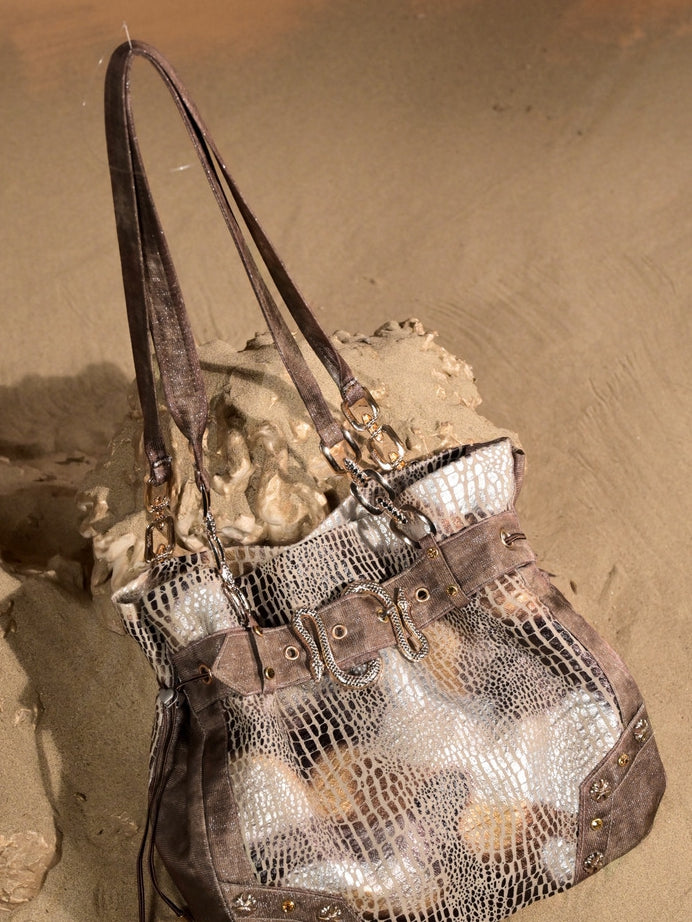 Wasteland Punk Pattern Shoulder Bag Snakeskin Brown