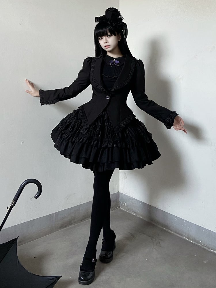Black Gothic Lolita Butterfly Wings Shaped Hem Blazer