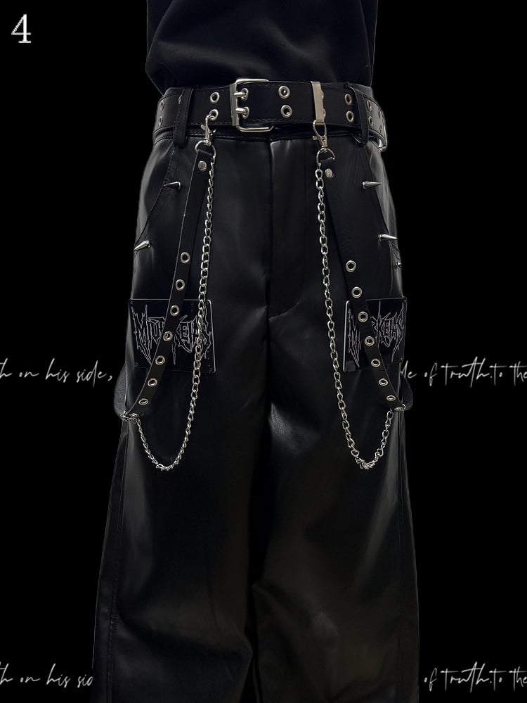 Schwarze Hose Cut Letter Straight-Leg Applique Punk