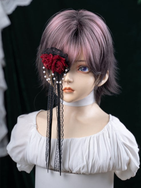 Black Color Length Highlight 35CM Short and Ouji Pink Wig Hair