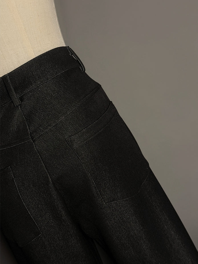 Tiered Patches Pants Lace Flared Cuffs Black