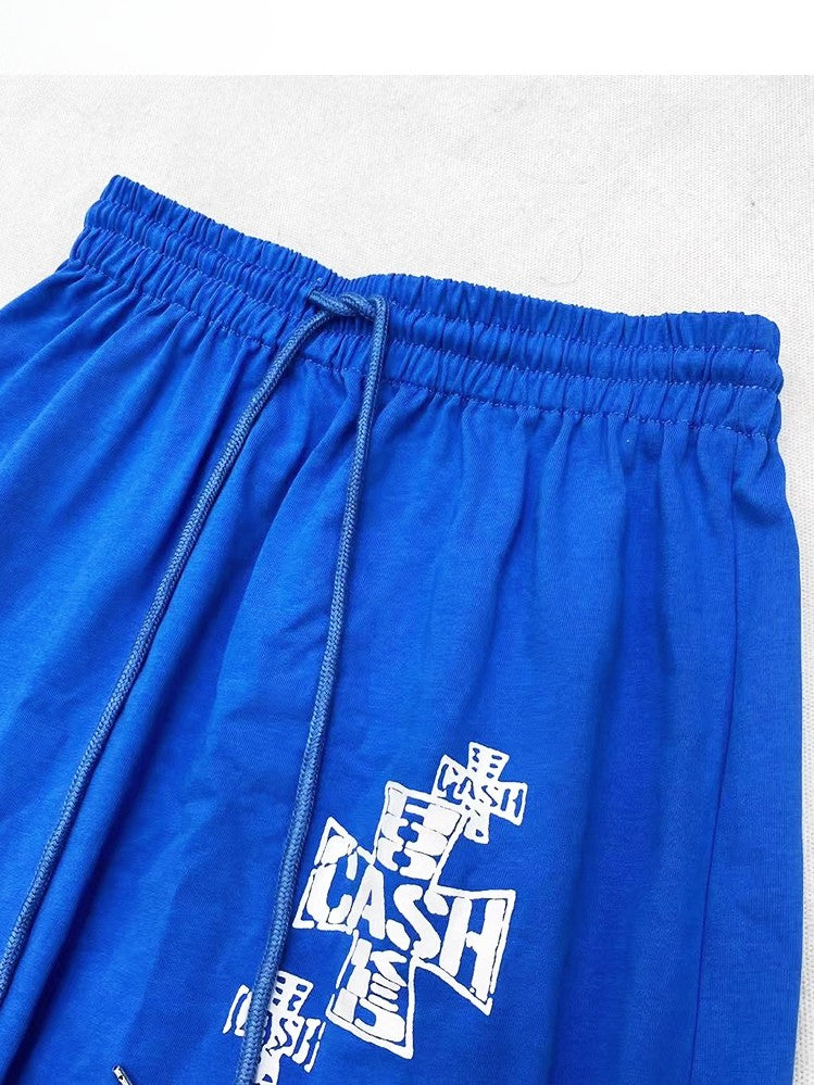 Blue Y2K A-Line Skirt With Letter Sailboat And Cross Prints