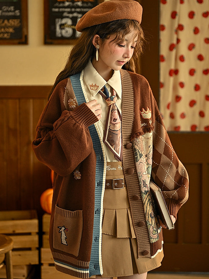 Embroidery and Cardigan Brown Bunny Daisies