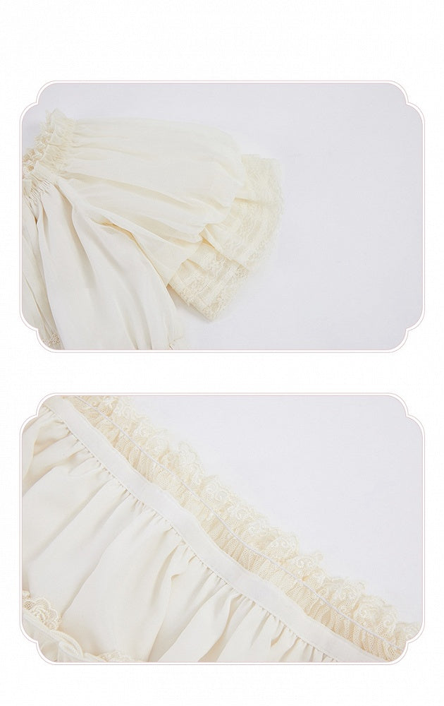 Neckline Ruffle Off-the-shoulder Blouse Apricot
