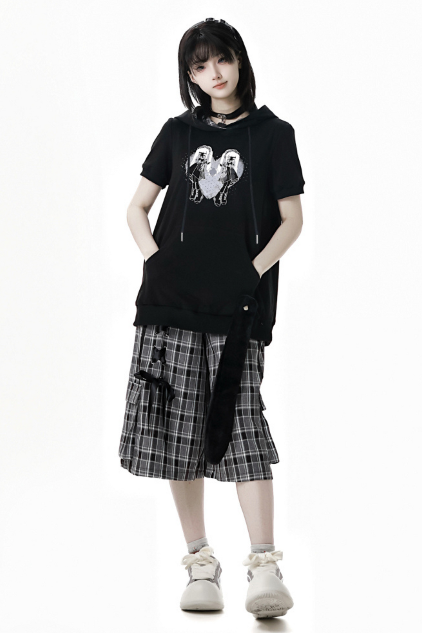 + Half Check Hooded Top Pants Shirt