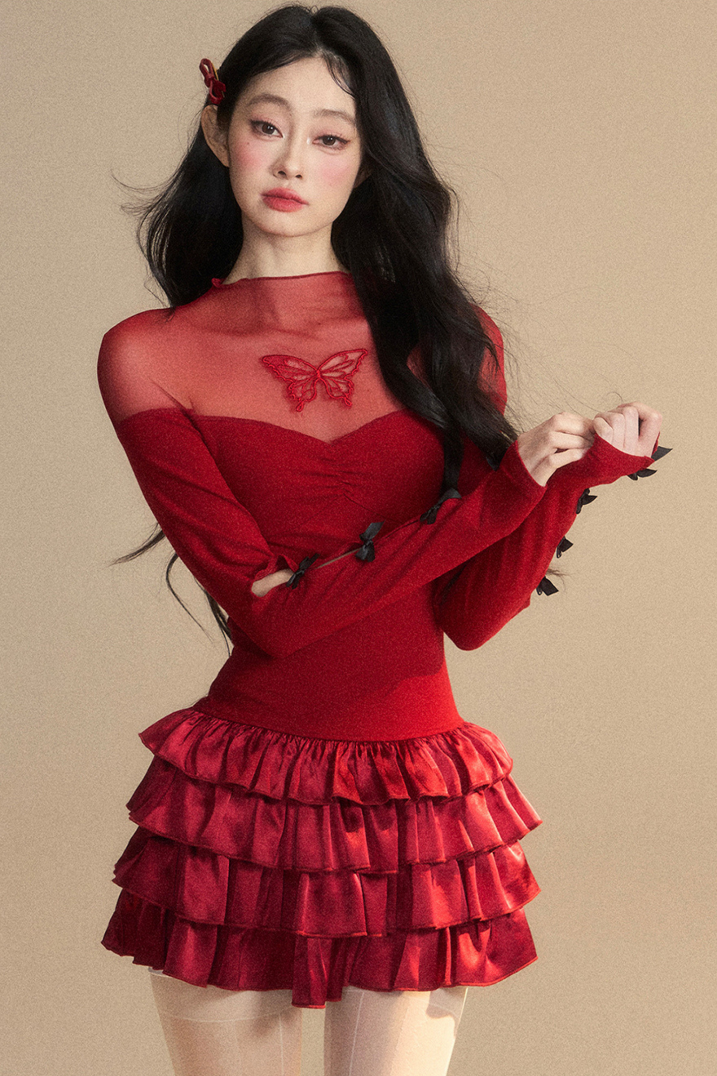 Frilled Chic Sheer Short Reservations Dress