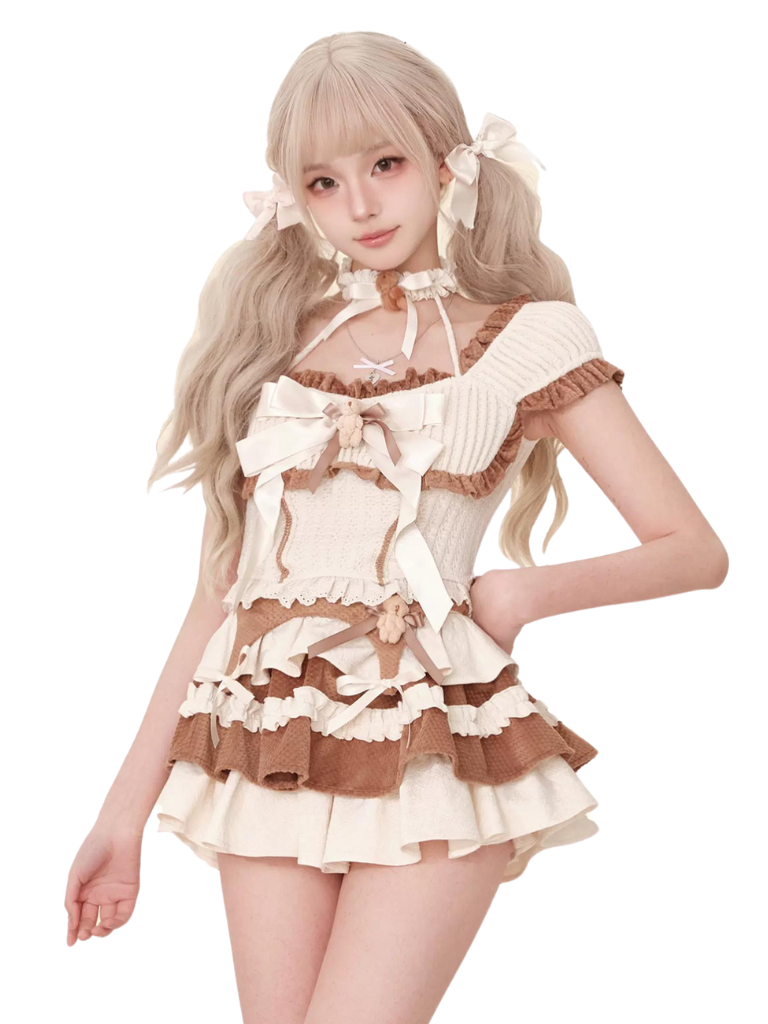 Hazelnut Cake Ribbon + Ruffle Milk Top Skirt