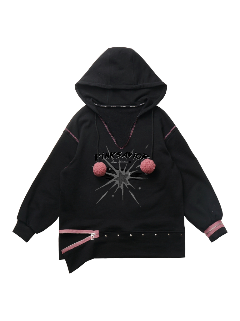 Kapuzenjacke mit Pelzknäuel, Reißverschluss und Schlitz, V-Ausschnitt + Neckholder-Camisole