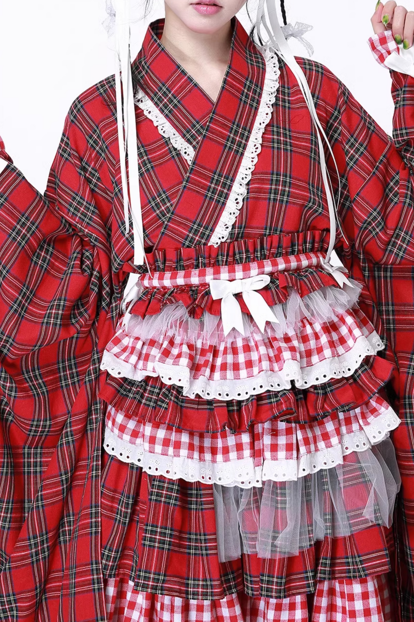 Kimono-style Retro Check Top