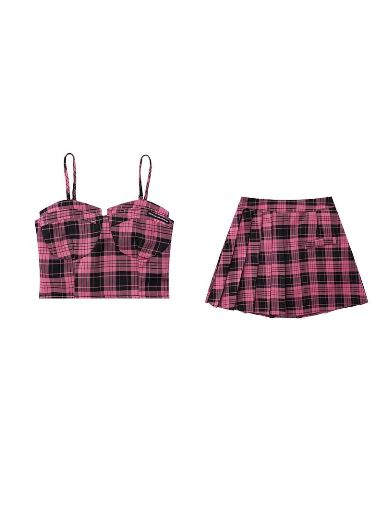 Suspender Style Top Skirt College Checked