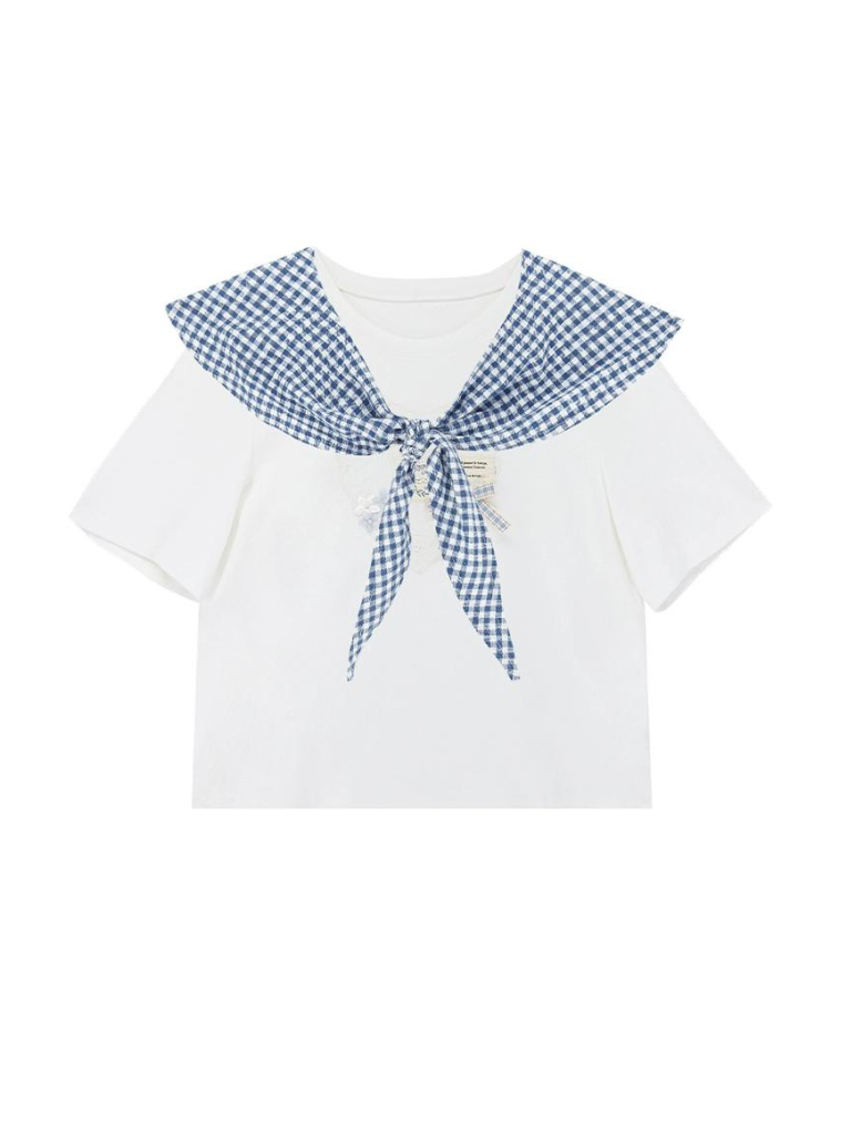 T-shirt court à carreaux d'été