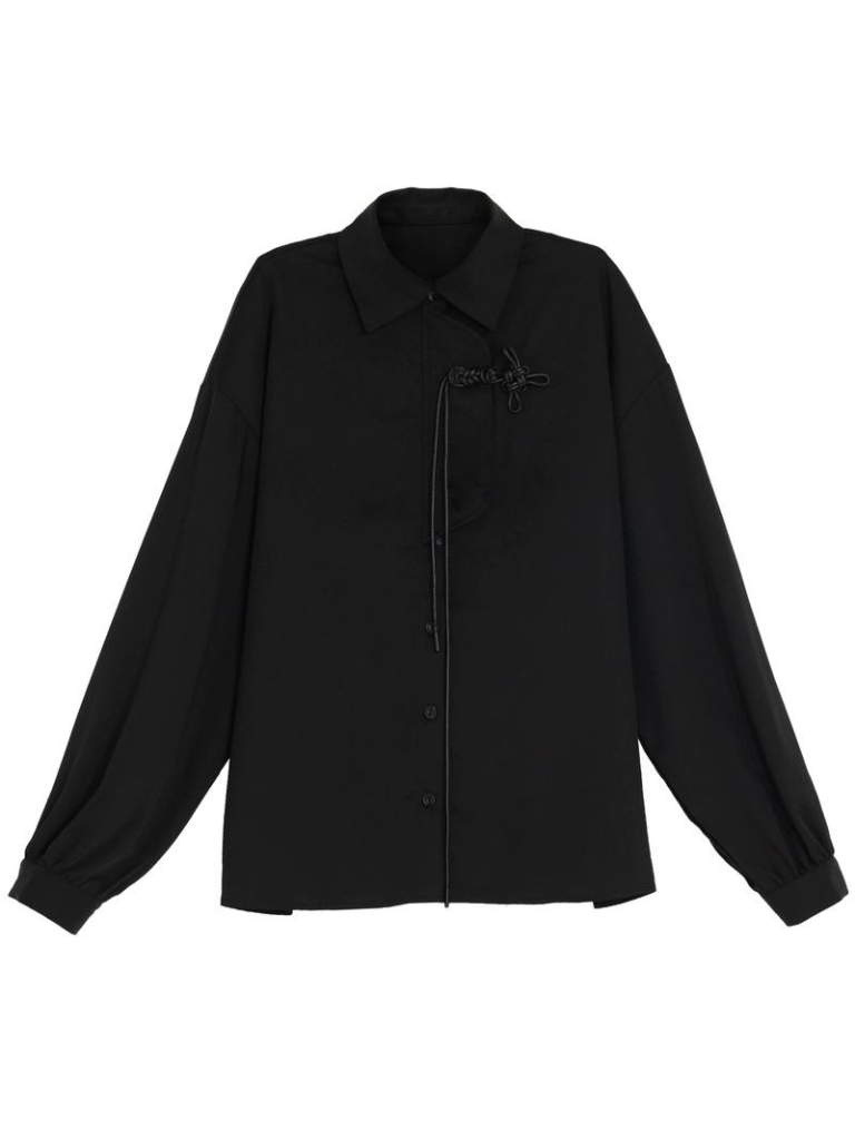 ロングブラックグレーシャツチャイナスカートプリント+レトロ