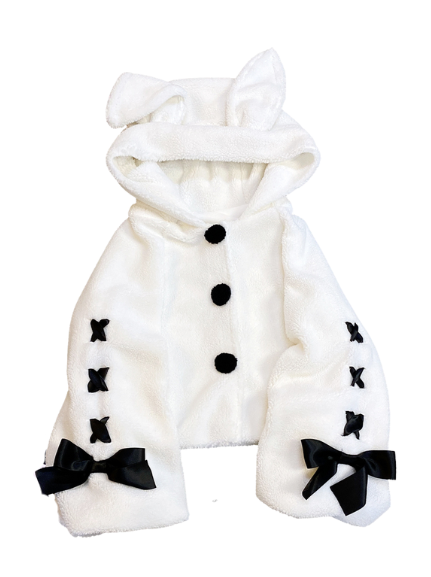 うさぎ耳フーディレース アプリボン プラッシュボアコート