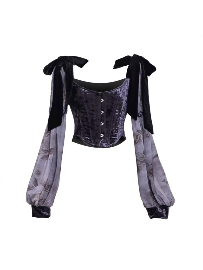Top Luna Gothic Ribbon Corset Shoulder Velvet