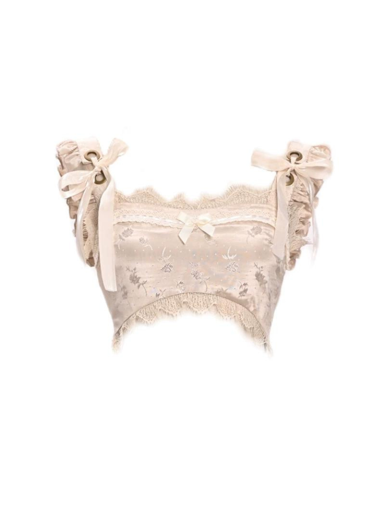 Gilet court en dentelle et ruban français cassé, style ballet ultra