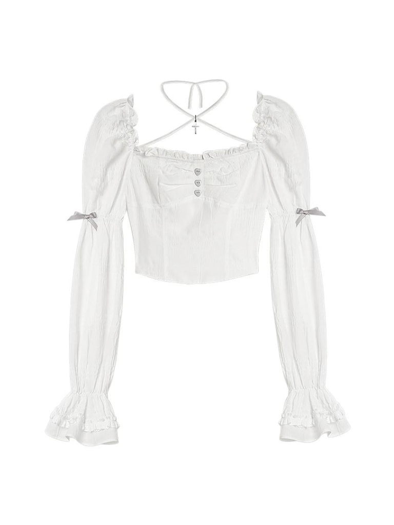 French Girl-Fighting Square Pure Blouse White