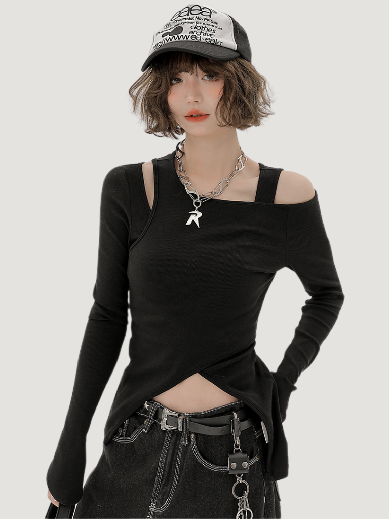 Ensemble de pièces longues asymétriques à épaules dénudées, style américain T, un et deux