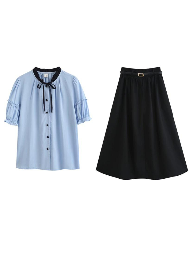 Lce Flared Long + Skirt Shirt Retro Summer Blue