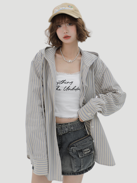 Halo Shirt Girly Over Striped Hoodie