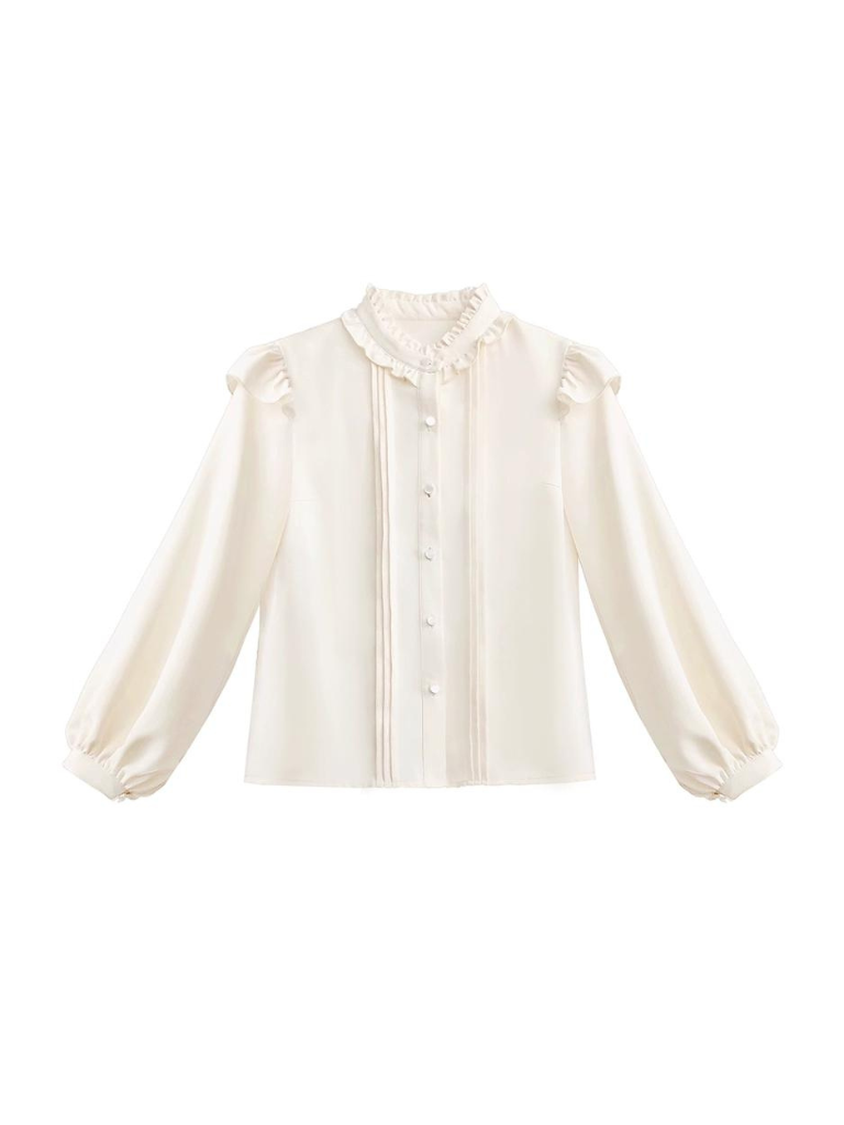 College Dress Shirt Pleated Suspender + Retro Ribbon Accessories Stand Ruffle Collar