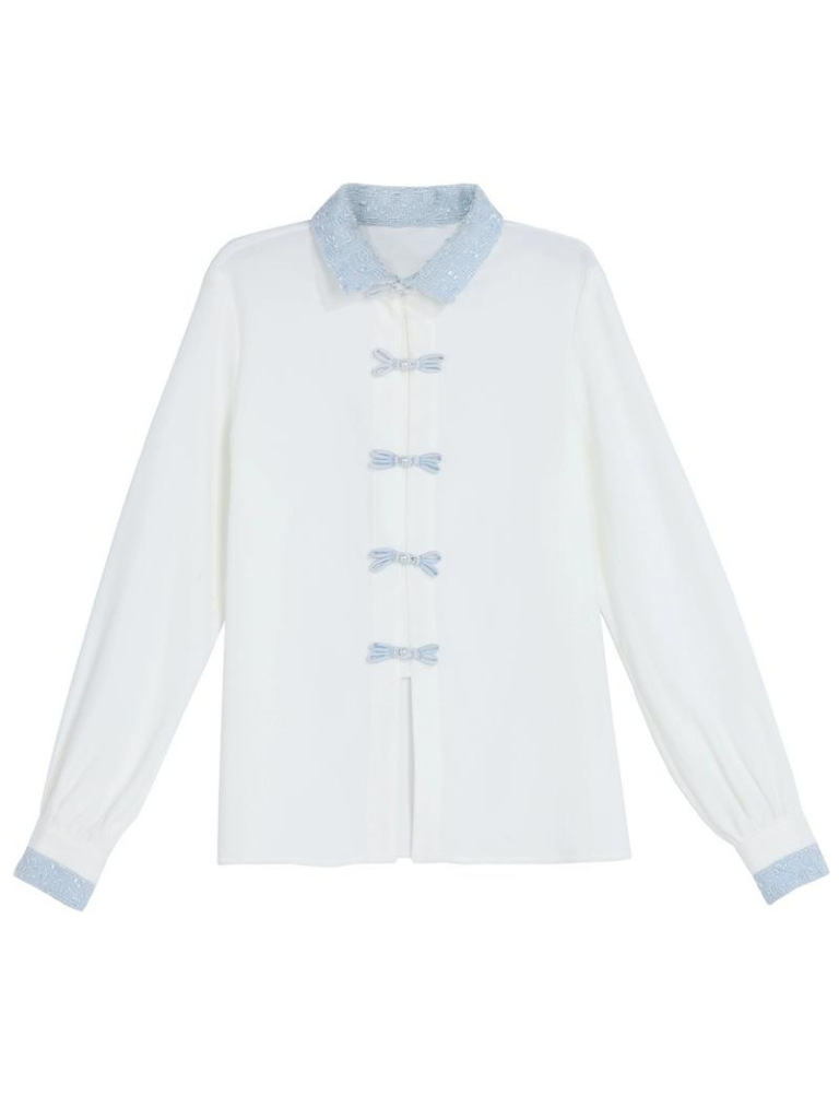 Jupe à ruban Gilet en tweed Parfum de tweed Chemise de costume bleue