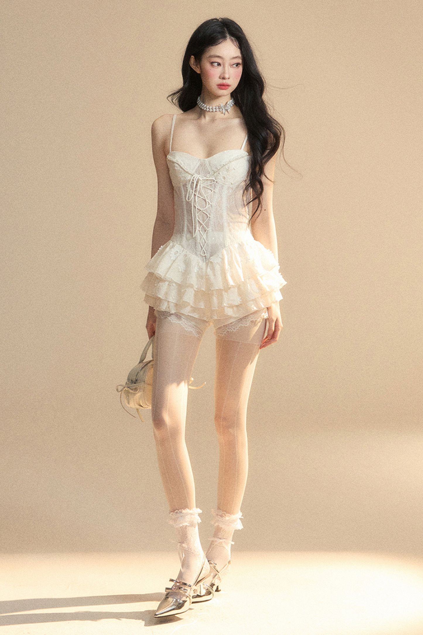 One-Shoulder French Cami Lace Dress Soul