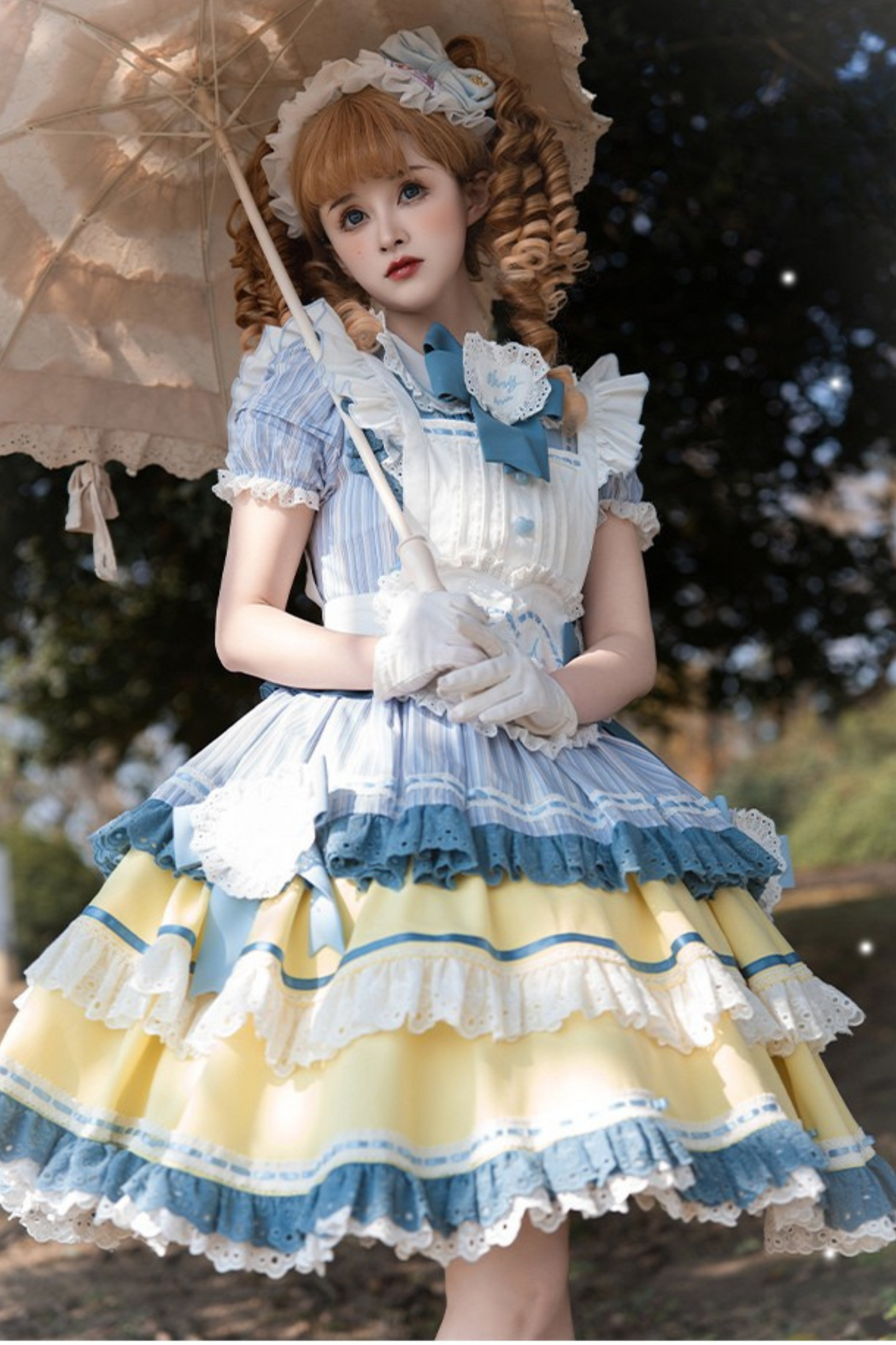 Mädchen Schürze Leichte Rüschen Lolita Kleid +