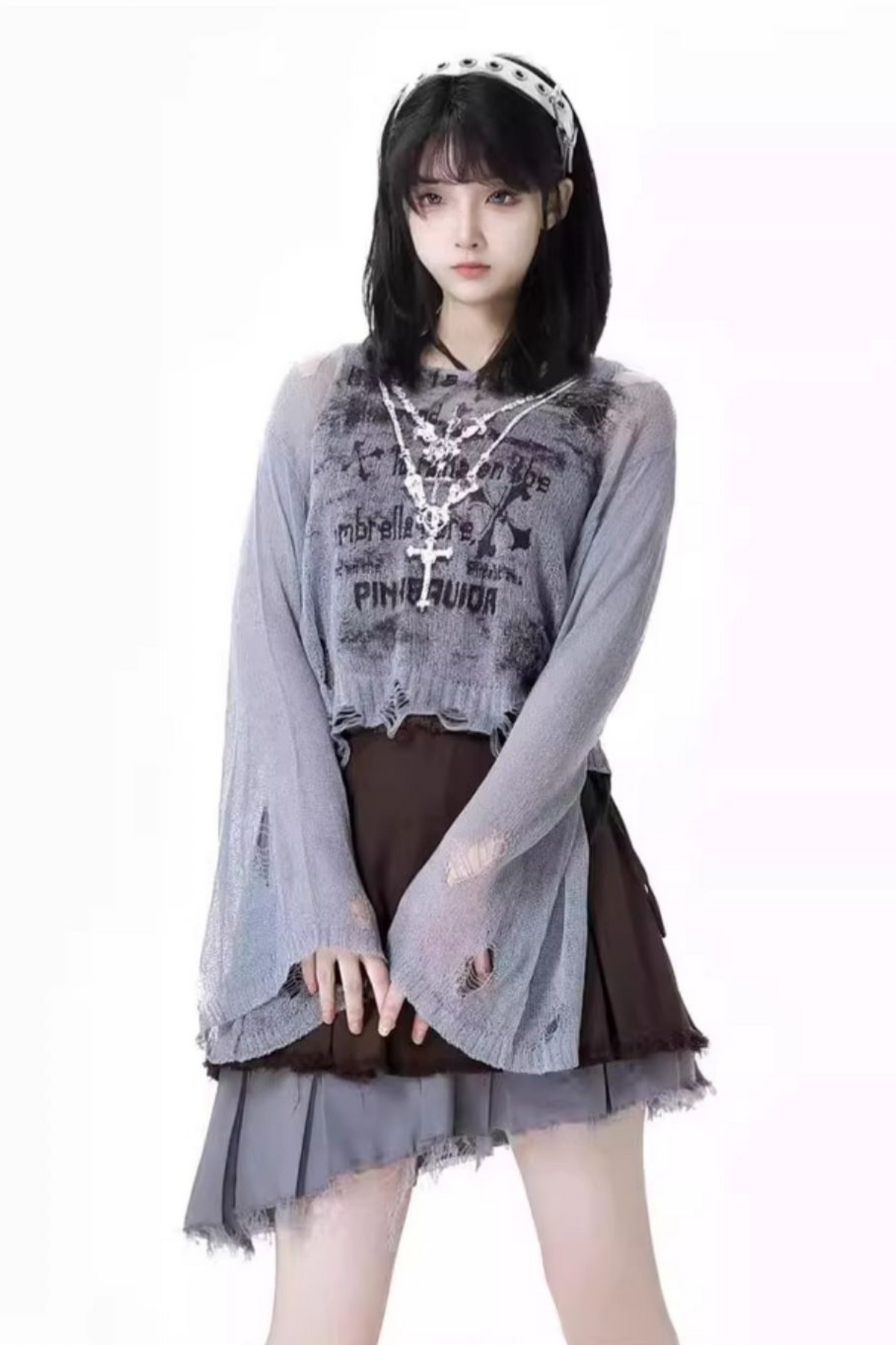 skirt + blue bustier top dark check y2k asymmetrical