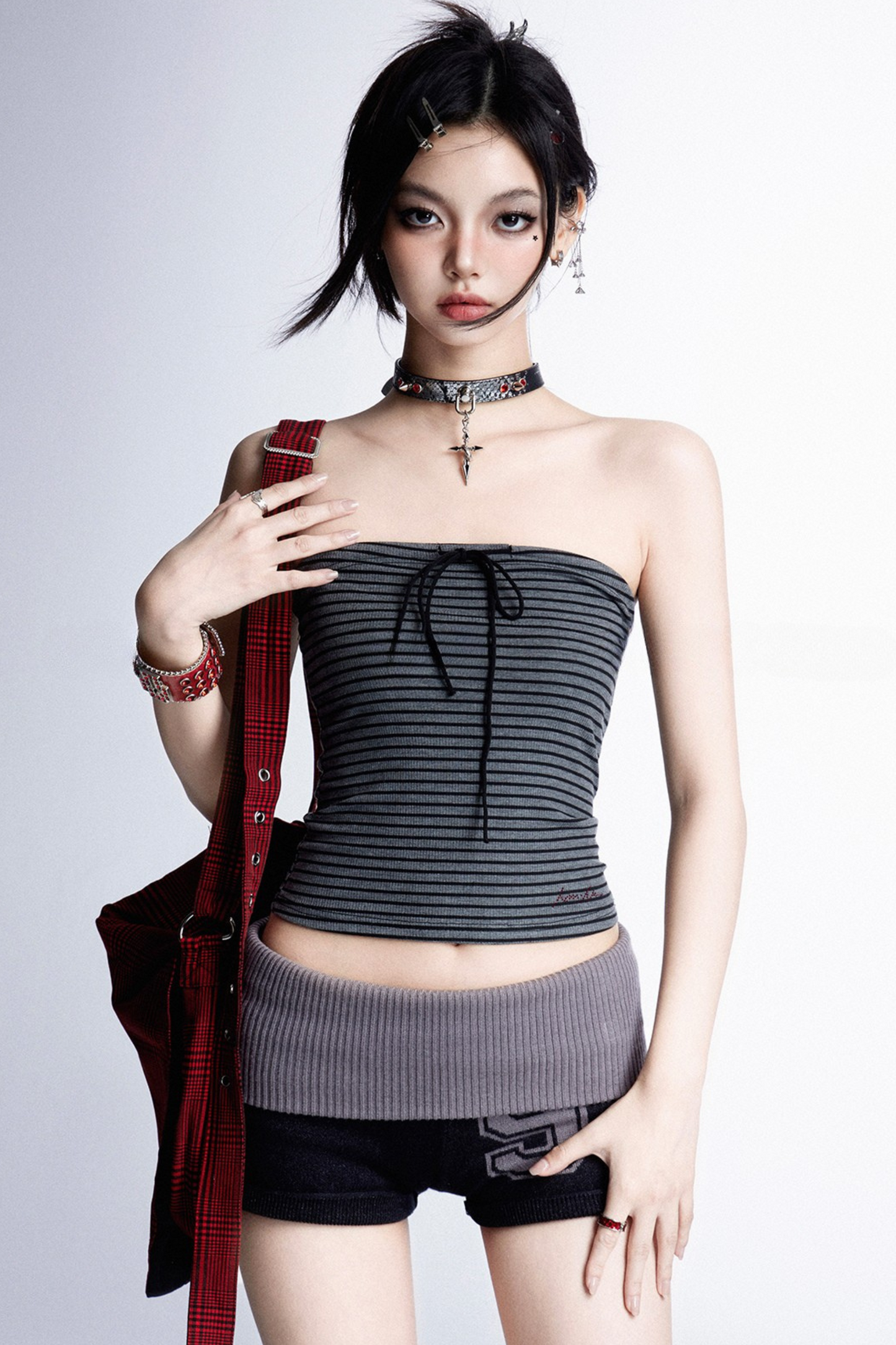 ribbon American striped stretch vest + top tube